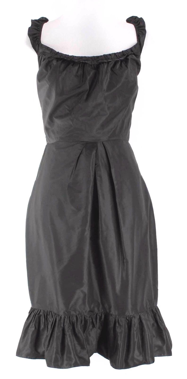 Vera Wang Lavender Sz 10 Black 100% Silk Elastic Ruffle Strap Trim Dress