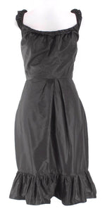Vera Wang Lavender Sz 10 Black 100% Silk Elastic Ruffle Strap Trim Dress