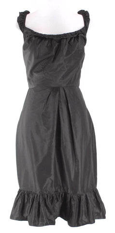 Vera Wang Lavender Sz 10 Black 100% Silk Elastic Ruffle Strap Trim Dress