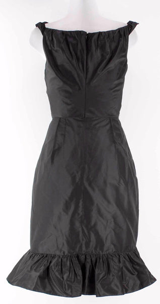 Vera Wang Lavender Sz 10 Black 100% Silk Elastic Ruffle Strap Trim Dress