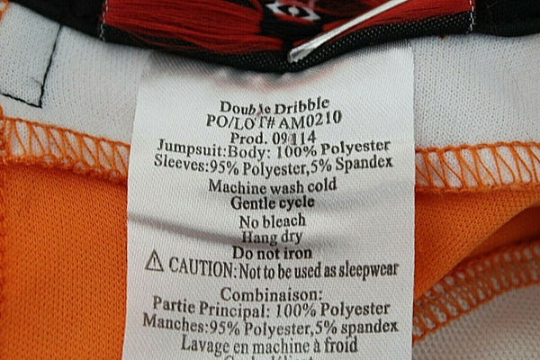 In Character Costumes Sz L Orange Black White Poly Spandex Basketball Romper