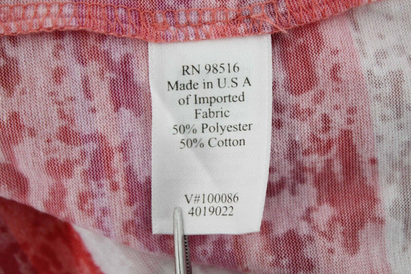 Coldwater Creek Sz XS Red White Multi Stripe Buttoned Back Hi Lo Poly Blend Top