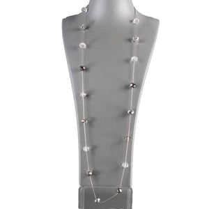 Ali Khan 38.5" Silvertone Stationed Faceted Round Crystal Bead Necklace