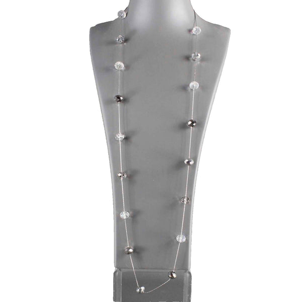 Ali Khan 38.5" Silvertone Stationed Faceted Round Crystal Bead Necklace