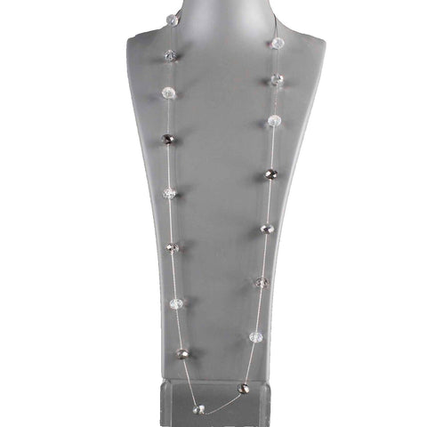 Ali Khan 38.5" Silvertone Stationed Faceted Round Crystal Bead Necklace