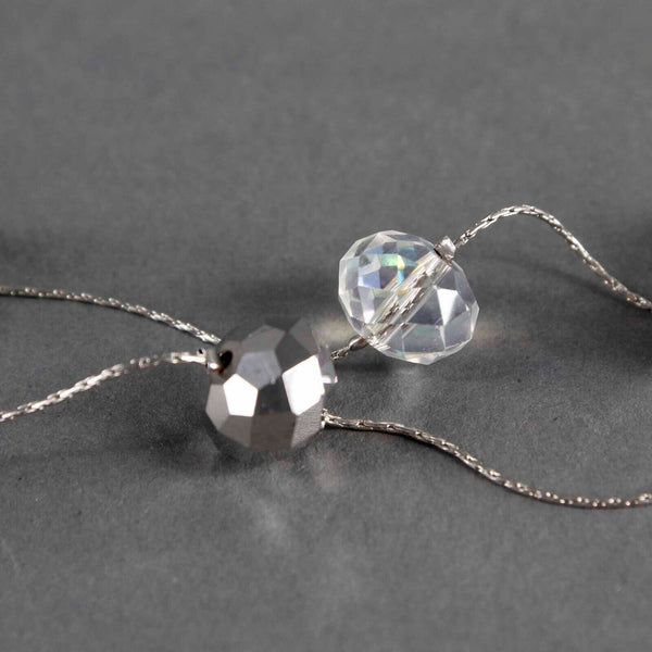 Ali Khan 38.5" Silvertone Stationed Faceted Round Crystal Bead Necklace