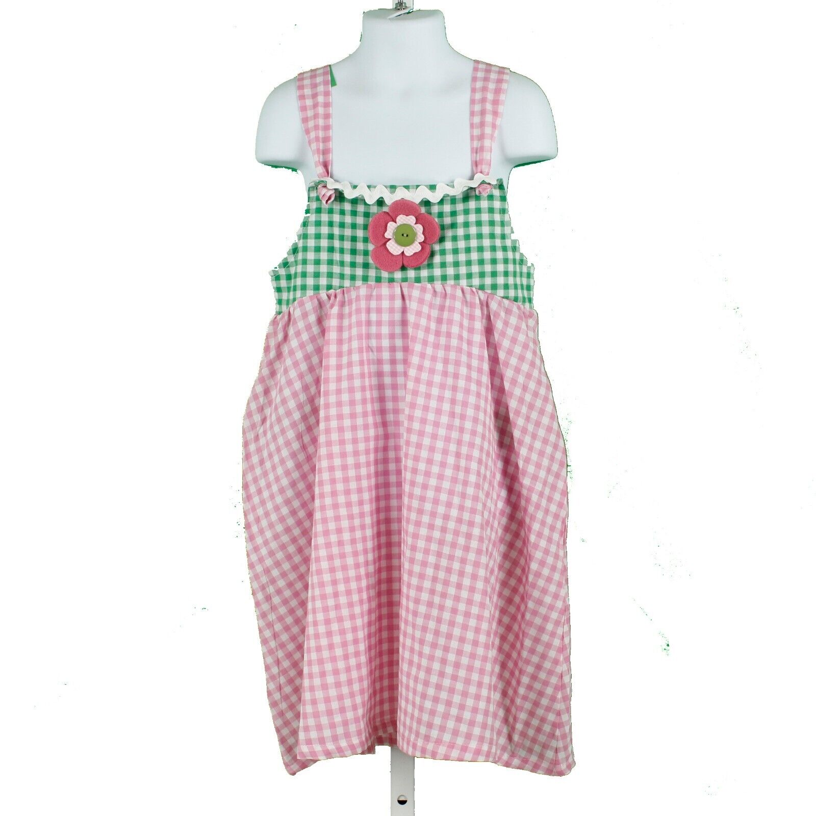 Corky's Kids NEW Sz 6 Pink Green White Check Applique 100% Cotton Girls Dress