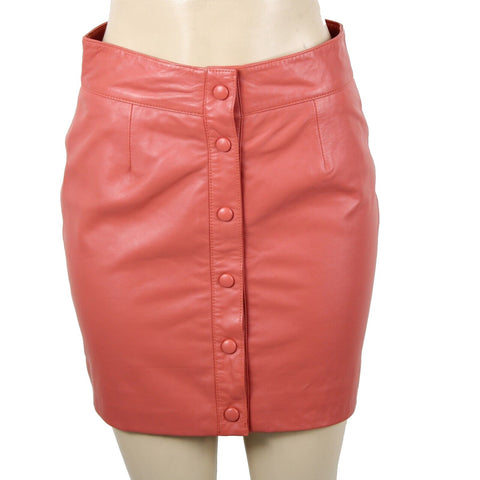 Walter Baker NEW Sz 2 Coral Orange Snaps 100% Lamb Leather Polyester Lined Skirt