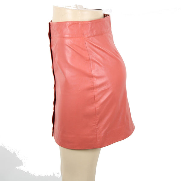Walter Baker NEW Sz 2 Coral Orange Snaps 100% Lamb Leather Polyester Lined Skirt