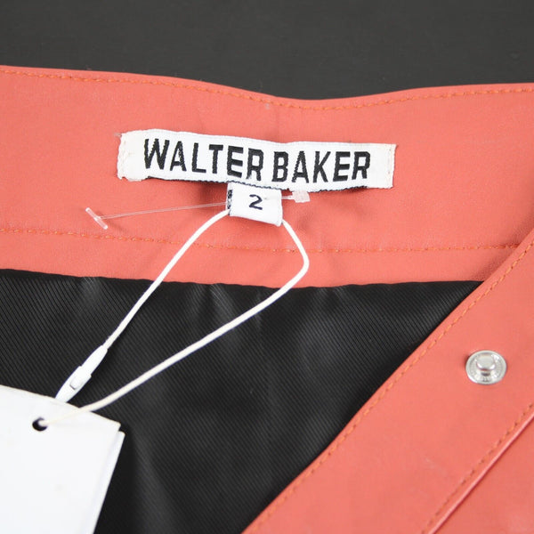 Walter Baker NEW Sz 2 Coral Orange Snaps 100% Lamb Leather Polyester Lined Skirt