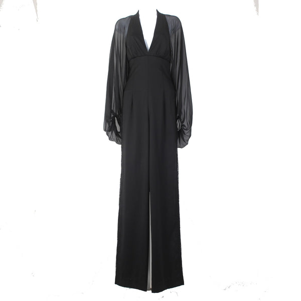 Tamara Mellon Jumpsuit NEW $1395 Sz 2 Black Lace Legs33.5 Virgin Wool Jumpsuit