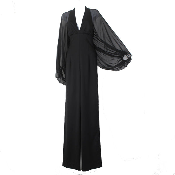 Tamara Mellon Jumpsuit NEW $1395 Sz 2 Black Lace Legs33.5 Virgin Wool Jumpsuit
