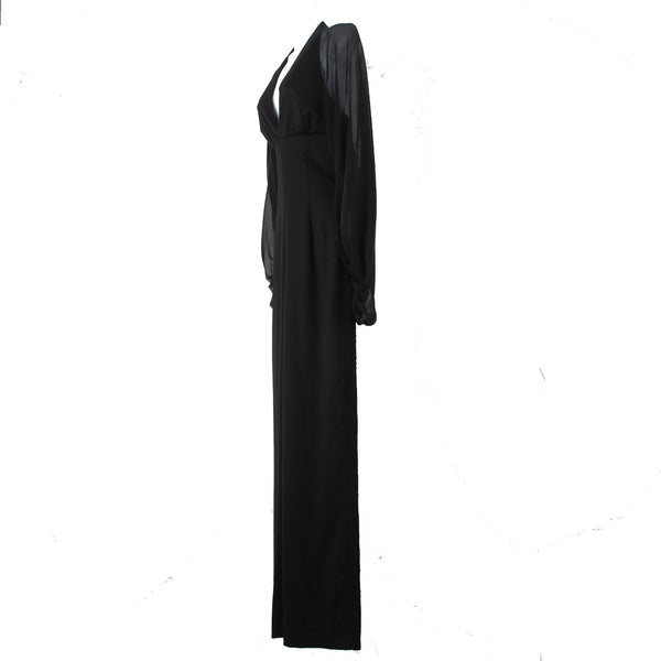 Tamara Mellon Jumpsuit NEW $1395 Sz 2 Black Lace Legs33.5 Virgin Wool Jumpsuit
