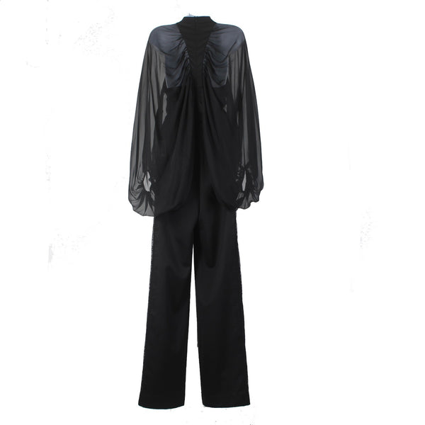 Tamara Mellon Jumpsuit NEW $1395 Sz 2 Black Lace Legs33.5 Virgin Wool Jumpsuit