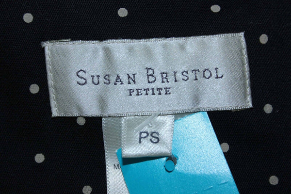 Susan Bristol Sz PS Black Tan Polka Dot Logo Button Cotton Lycra Shirt Jacket