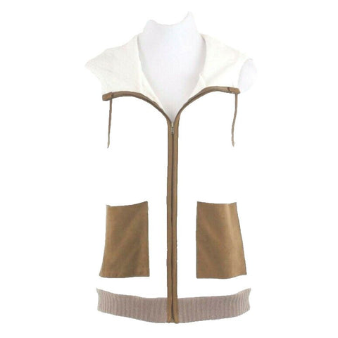 Style Rack NWT $428 Sz S Cream Brown Zip Front Hoodie Polyester Vest