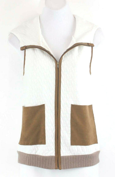 Style Rack NWT $428 Sz S Cream Brown Zip Front Hoodie Polyester Vest