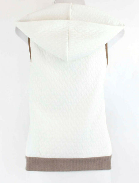 Style Rack NWT $428 Sz S Cream Brown Zip Front Hoodie Polyester Vest