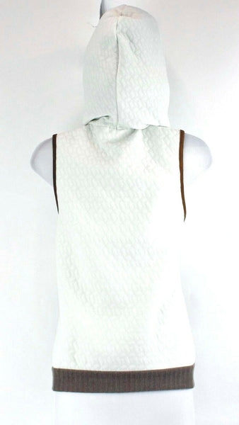 Style Rack NWT $428 Sz S Cream Brown Zip Front Hoodie Polyester Vest