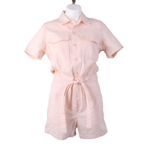Levi Romper Sz S Light Pink Denim Pockets Button Down Belted Collared Romper
