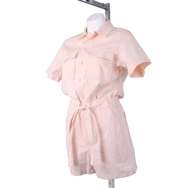 Levi Romper Sz S Light Pink Denim Pockets Button Down Belted Collared Romper