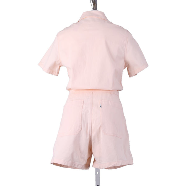 Levi Romper Sz S Light Pink Denim Pockets Button Down Belted Collared Romper