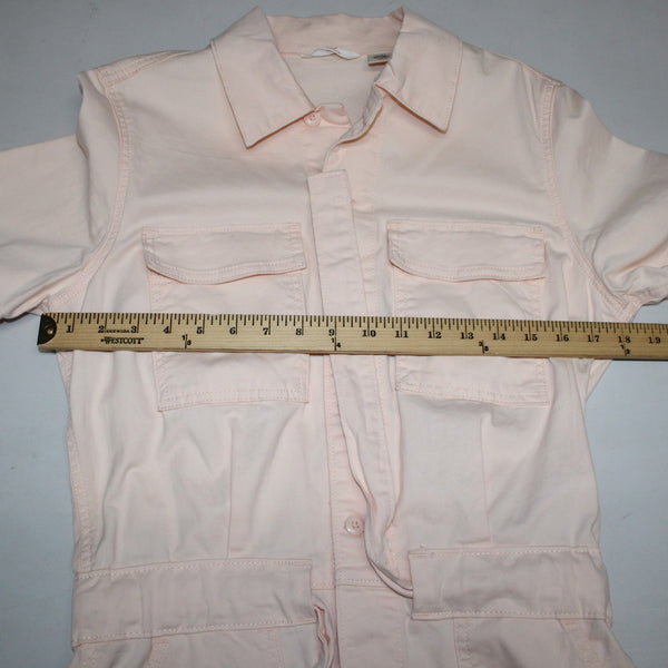 Levi Romper Sz S Light Pink Denim Pockets Button Down Belted Collared Romper