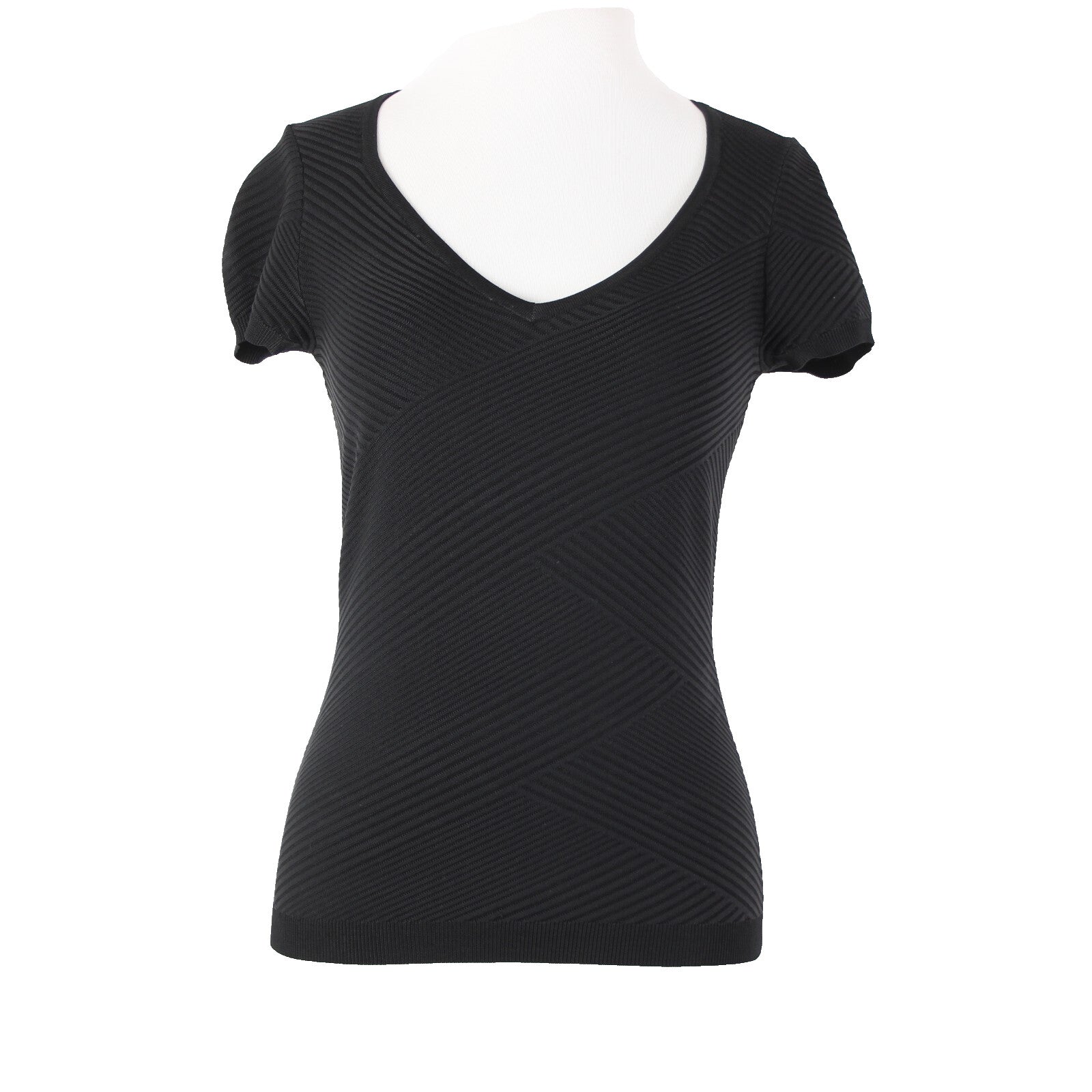 White House Black Market NEW $59 Sz XS Black Ribbed V Neck Rayon Nylon Top