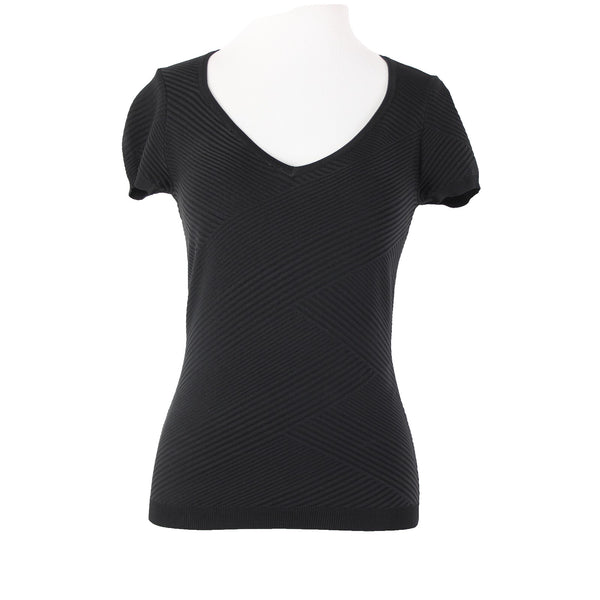 White House Black Market NEW $59 Sz XS Black Ribbed V Neck Rayon Nylon Top