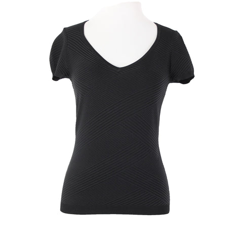 White House Black Market NEW $59 Sz XS Black Ribbed V Neck Rayon Nylon Top