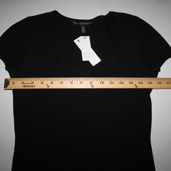 White House Black Market NEW $59 Sz XS Black Ribbed V Neck Rayon Nylon Top