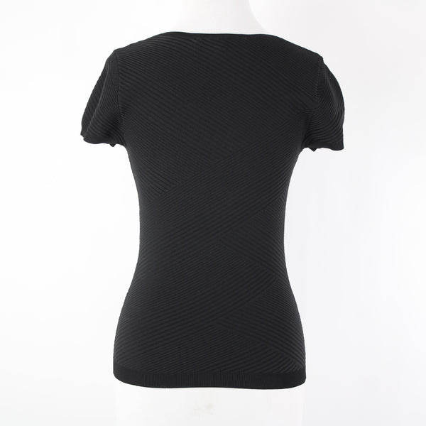 White House Black Market NEW $59 Sz XS Black Ribbed V Neck Rayon Nylon Top