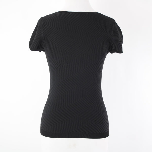 White House Black Market NEW $59 Sz XS Black Ribbed V Neck Rayon Nylon Top