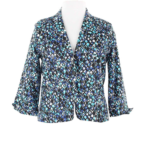 Covington Sz XL Black White Blue Multi Lined 1 Button Cotton Blend Jacket