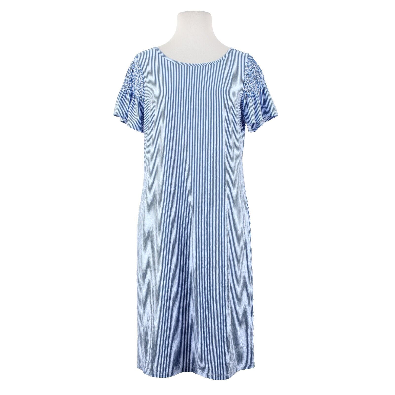 Talbots NEW $119 Sz M Royal Blue White Striped Textured Polyester Nylon Dress
