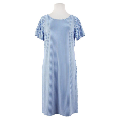 Talbots NEW $119 Sz M Royal Blue White Striped Textured Polyester Nylon Dress
