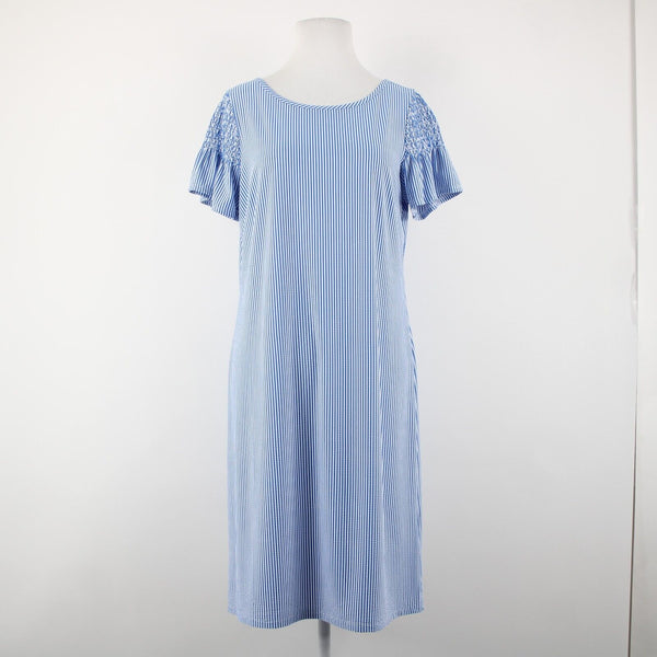 Talbots NEW $119 Sz M Royal Blue White Striped Textured Polyester Nylon Dress