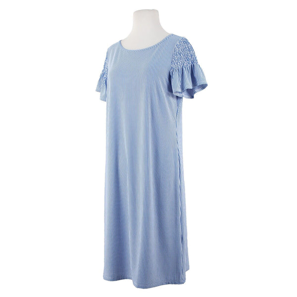 Talbots NEW $119 Sz M Royal Blue White Striped Textured Polyester Nylon Dress