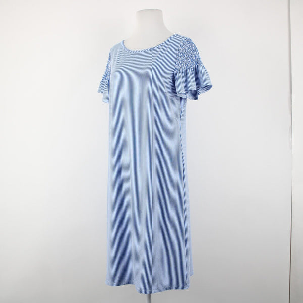 Talbots NEW $119 Sz M Royal Blue White Striped Textured Polyester Nylon Dress