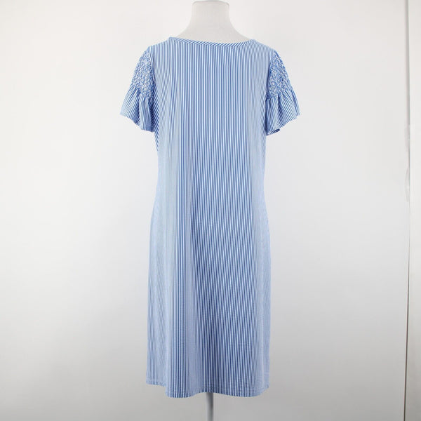 Talbots NEW $119 Sz M Royal Blue White Striped Textured Polyester Nylon Dress