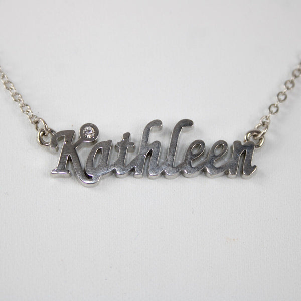 KATHLEEN Name Silvertone Rhinestone 14.5" w 4.5" Multi Ring Ext Necklace