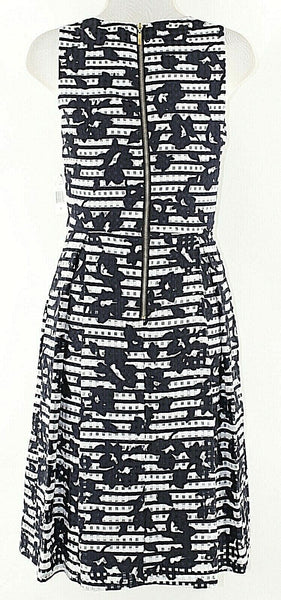 RN Studio NEW 6 Navy White Floral Horizontal Pleated Lined Dress