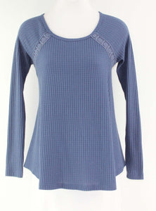 Mossimo Sz XS Blue LS Lace Back Poly Rayon Spandex Knit Top
