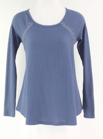 Mossimo Sz XS Blue LS Lace Back Poly Rayon Spandex Knit Top