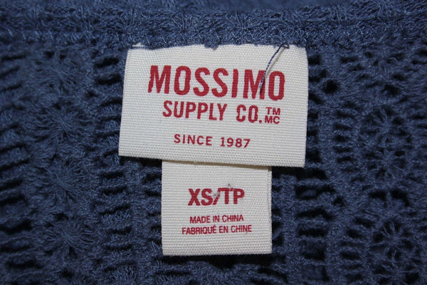 Mossimo Sz XS Blue LS Lace Back Poly Rayon Spandex Knit Top