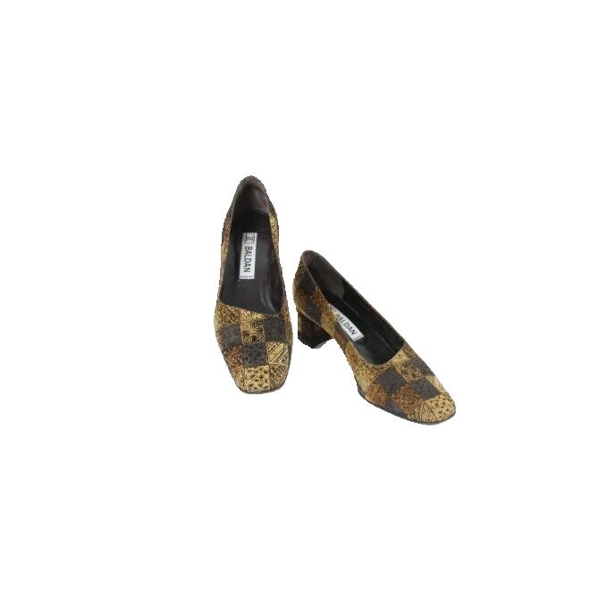 Baldan Sz 37 Gold Brown Multi Mid Heel Suede Leather Pumps 878B