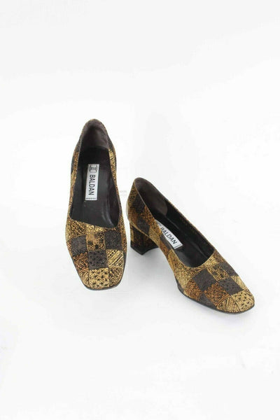 Baldan Sz 37 Gold Brown Multi Mid Heel Suede Leather Pumps 878B