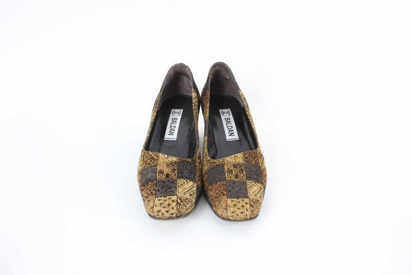 Baldan Sz 37 Gold Brown Multi Mid Heel Suede Leather Pumps 878B