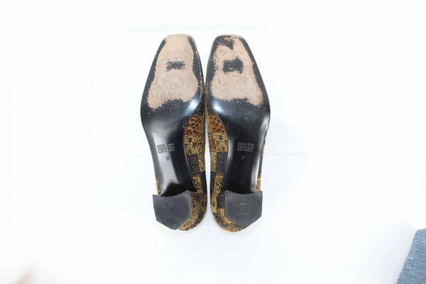 Baldan Sz 37 Gold Brown Multi Mid Heel Suede Leather Pumps 878B