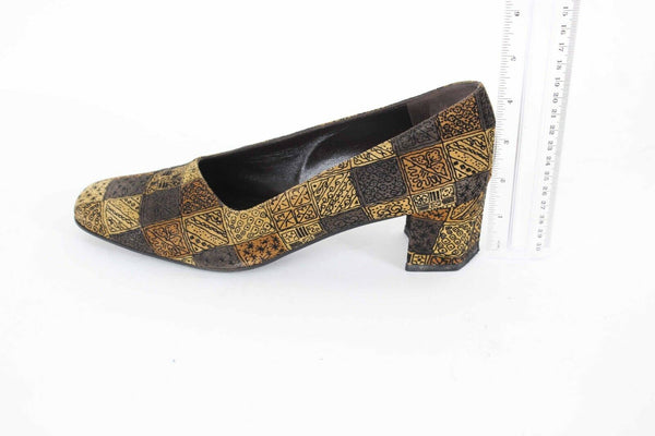 Baldan Sz 37 Gold Brown Multi Mid Heel Suede Leather Pumps 878B